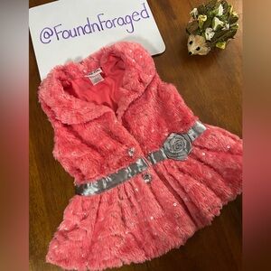 Pink Faux Fur Sequin Party Vest w/ Silver Rosette | Girls Size 4